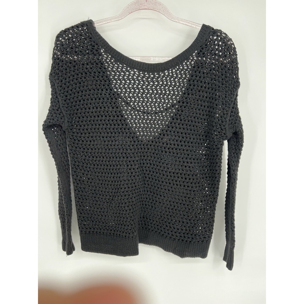 Victoria's Secret Mesh Black V Neck Knit Sweater Womens Sz XS Open Back Cotton